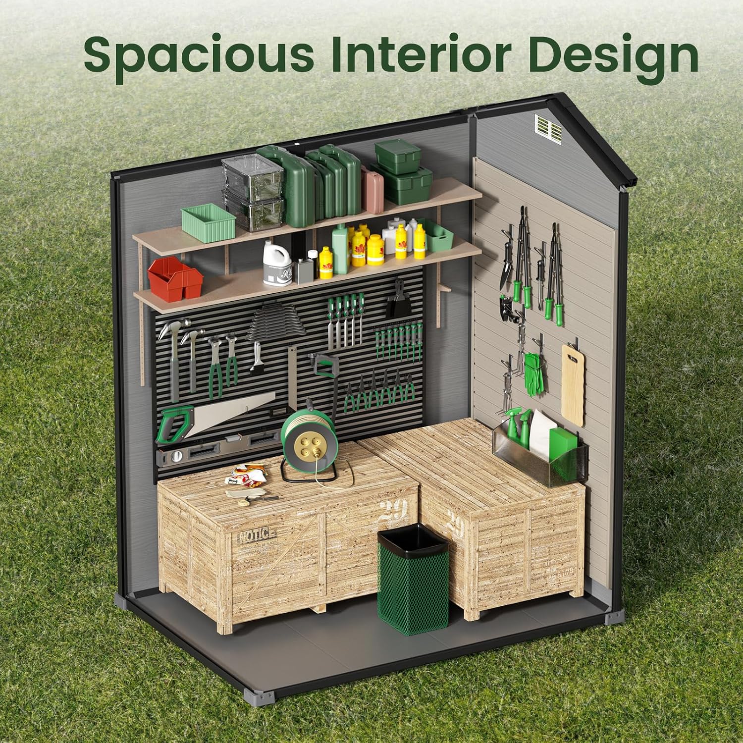 Garden Tools - Outdoor Storage Shed with Floor, Resin