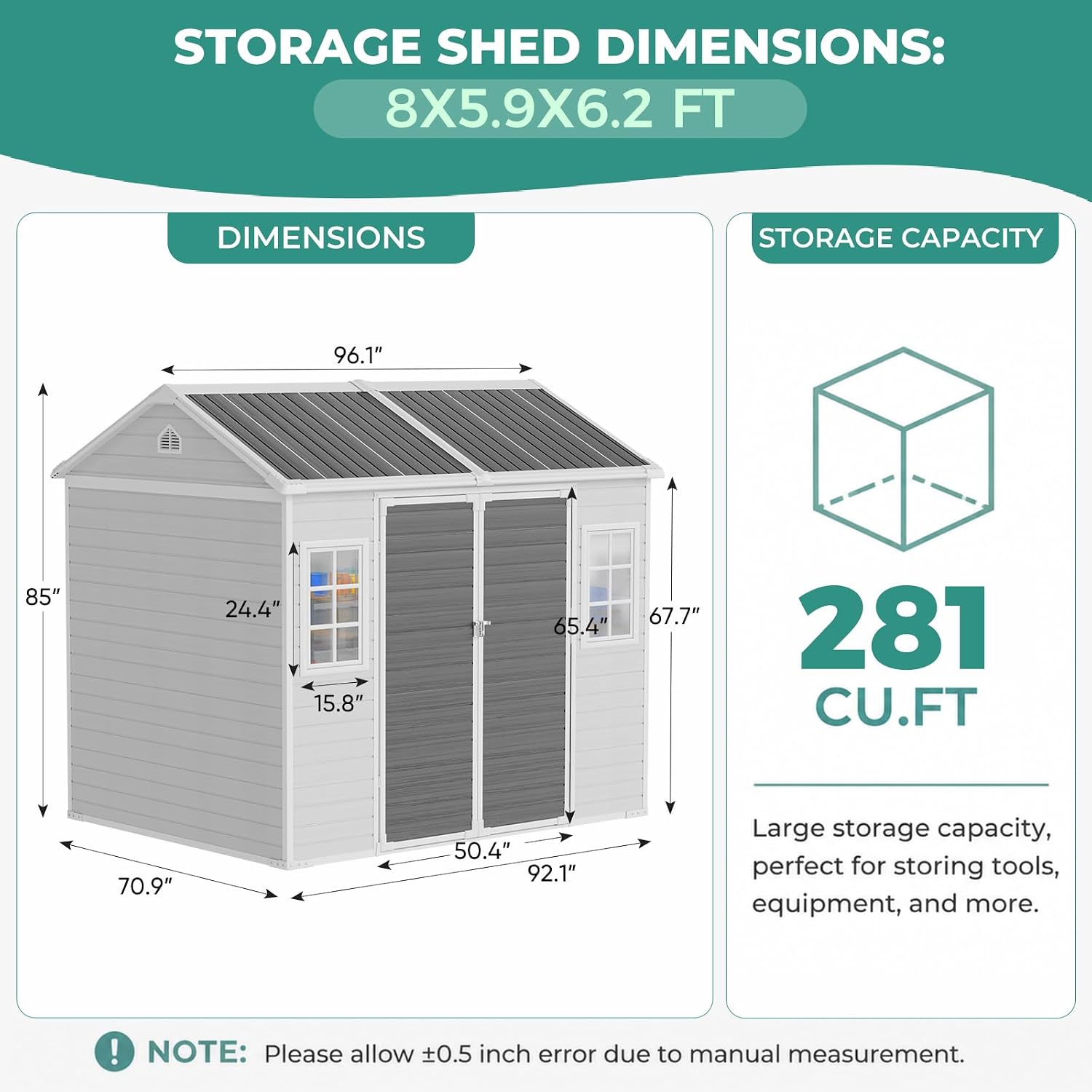 8x6 FT Resin Storage Shed with - Garden Tools 评论和价格