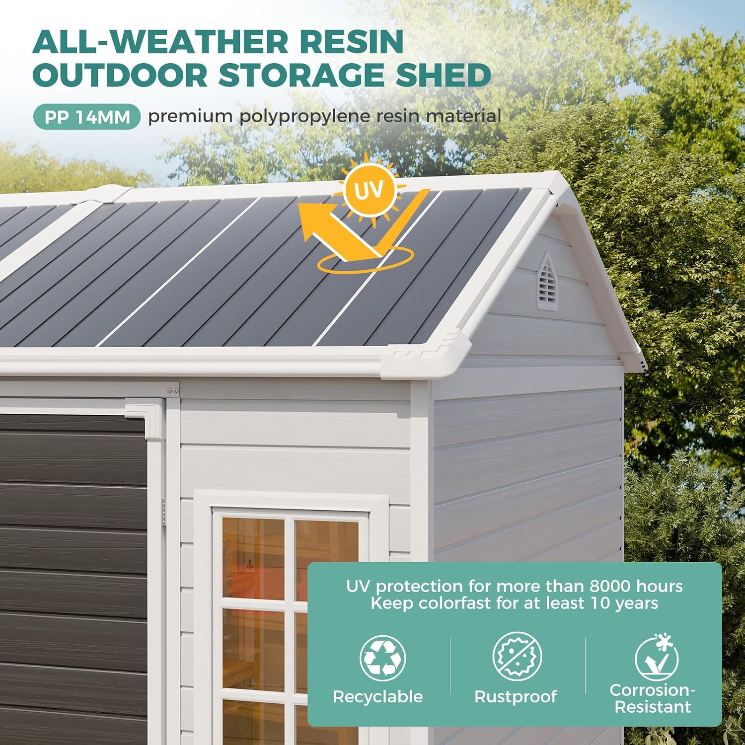 8x6 FT Resin Storage Shed with - Garden Tools 评论和价格